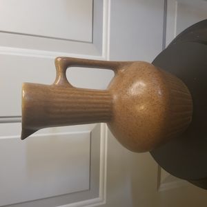 MCM Monmouth Pottery Brown Pitcher Ribbed Marked w/Maple Leaf and USA 10…